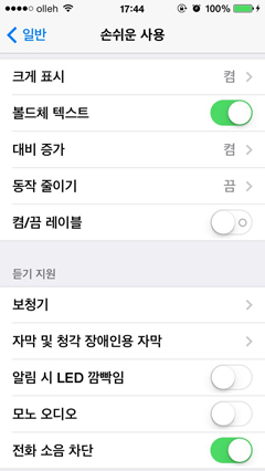 볼드체 텍스트 설정 화면