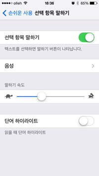 선택 항목 말하기 화면