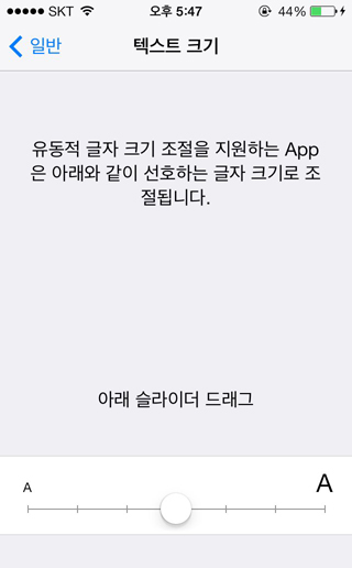 텍스트 크기 설정 화면