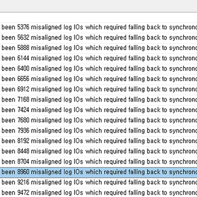 MS SQL AlwaysOn Or Mirroring 환경에서 misaligned log IOs which required falling back to synchronous IO