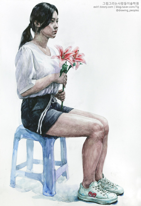[인체·인물수채화 / 학생작] 백합꽃을 들고 있는 여성