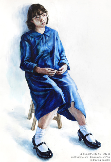 [인물·인체수채화 / 학생작] 파란색 원피스를 입은 여성