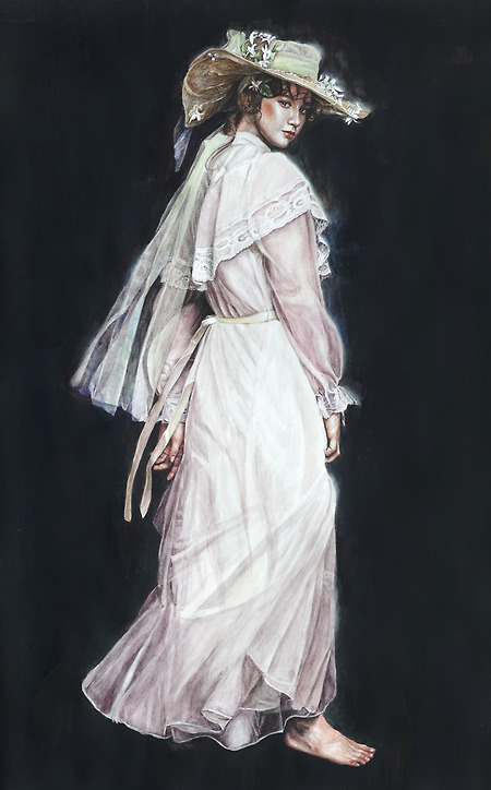 [인체·인물수채화 / 수강생작] 드레스를 입고 로코코풍  모자를 쓴 여성