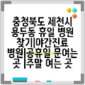 충청북도 제천시 용두동 휴일 병원 찾기|야간진료 병원|공휴일 문여는 곳 |주말 여는 곳