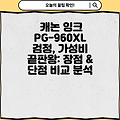 캐논 잉크 PG-960XL 검정, 가성비 끝판왕: 장점 & 단점 비교 분석