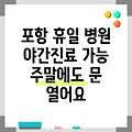 경상북도 포항시 북구 두호동 휴일 병원 찾기|야간진료 병원|공휴일 문여는 곳 |주말 여는 곳