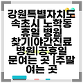 강원특별자치도 속초시 노학동 휴일 병원 찾기|야간진료 병원|공휴일 문여는 곳 |주말 여는 곳