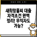 새희망홀씨 대출 자격조건 완벽 정리! 무직자 가능 여부 & 한도 확인