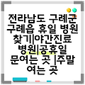 전라남도 구례군 구례읍 휴일 병원 찾기|야간진료 병원|공휴일 문여는 곳 |주말 여는 곳