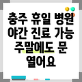 충청북도 충주시 문화동 휴일 병원 찾기|야간진료 병원|공휴일 문여는 곳 |주말 여는 곳