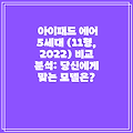 아이패드 에어 5세대 (11형, 2022) 비교 분석: 당신에게 맞는 모델은?