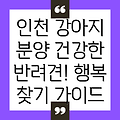 인천 강아지 분양 완벽 가이드: 건강하고 행복한 반려견을 위한 모든 것