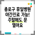 서울 종로구 휴일 병원 찾기|야간진료 병원|공휴일 문여는 곳 |주말 여는 곳