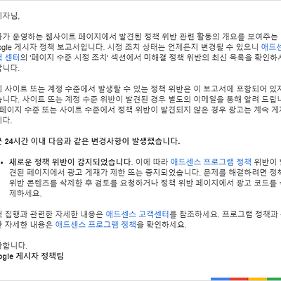 애드센스 게시자 정책 위반 보고서