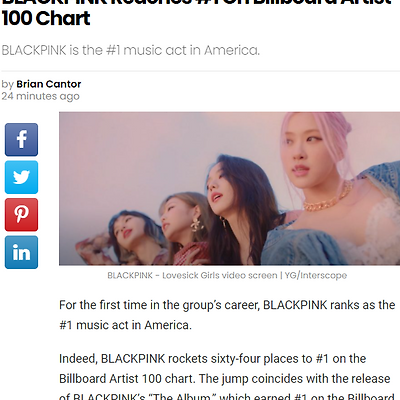 블랙핑크 정규앨범 더앨범 해외 순위, 성적, 빌보드 아티스트100 1위