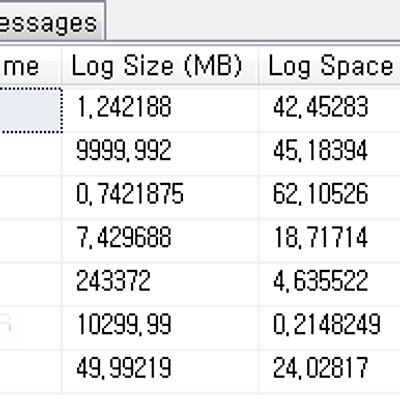 로그 사용량 확인하기 - DBCC SQLPERF(LOGSPACE)