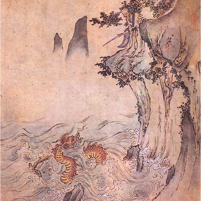 격룡도 (擊龍圖/Man on a Cliff Looking Down on a Struggling Dragon)