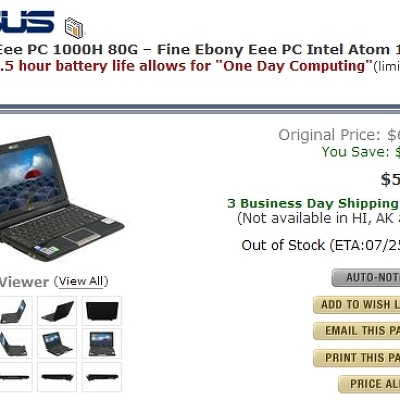 아수스 Eee PC 1000H, 판매 6일만에 100달러 가격 인하?