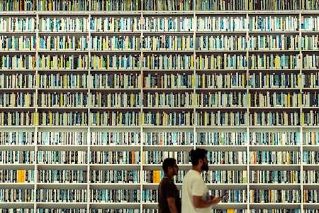 많은 책이 있는 도서관 책꽂이 | library shelf with many books