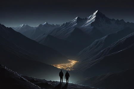 한 밤 산 속에서 보는 도시의 야경 (무료 이미지)