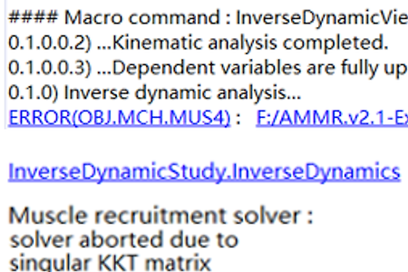 Inverse dynamics 해석 시 KKT Matrix Solver Error가 발생하는 이유?