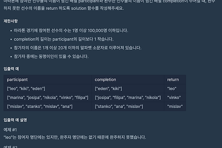 프로그래머스 문제 풀이 (2) 완주하지 못한 선수