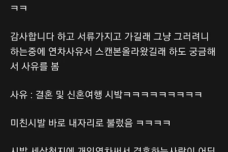어떤 회사 신입 대리의 레전드 연차사유.txt