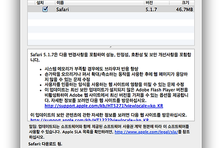 맥(Mac) 사파리(Safari) 5.1.7 업데이트 버그 수정 및 보안 향상