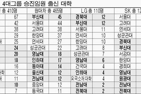 2012년 4대그룹 승진인원 출신 대학