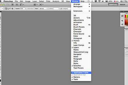맥 OS X Lion 에서 포토샵(Photoshop) CS5 회색 프레임 설정