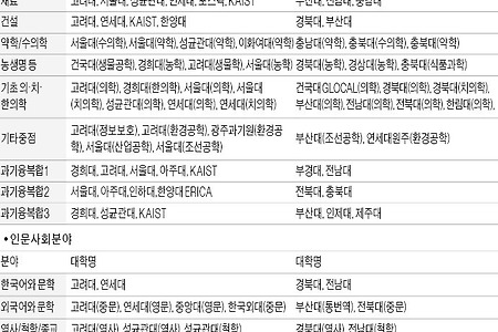 BK(두뇌한국)21 플러스 사업 분야별 선정 대학