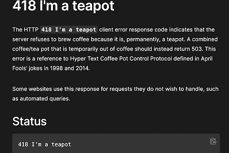 삽질 기록(16) 이런 귀여운 스테이터스 코드를 보고 그냥 지나갈 수가 없었다. 418 I'm a teapot 적용하기.