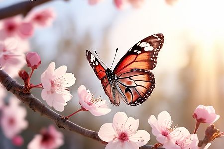 벚꽃나무의 벚꽃 꽃잎과 나비 나방 (무료 이미지)