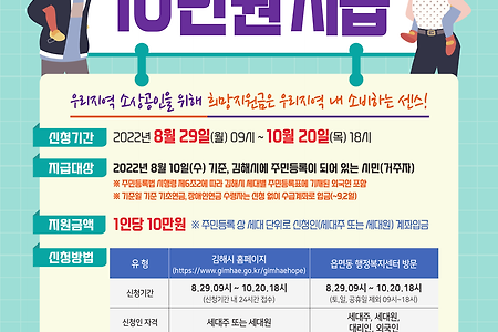 김해시민 코로나 희망지원금 신청하세요(2022.08.29 ~10.20)