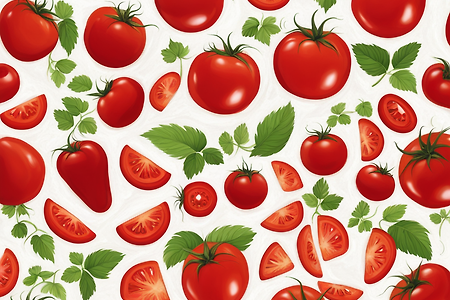 토마토 패턴, 토마토와 잎사귀 배경 그림 (무료 이미지)