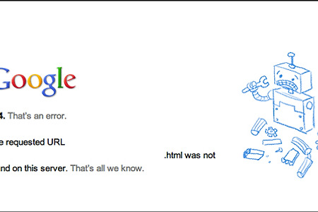 구글(Google) 404 페이지, 로봇 망가진 이미지의 구글 404 페이지