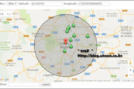 "Google Map API" 구글맵 아이콘 마커 + 말풍선 + 주소로 위경도 검색 + 거리별 원그리기 - v3