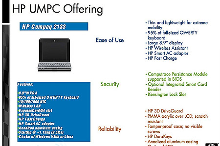 HP의 첫번째 UMPC, 컴팩 2133 정보 공개