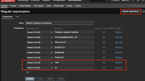 zabbix에서 docker network interface 제외하는 방법