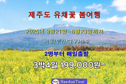 《2025년 3월21일~6월23일까지》 3박4일 199,000원~
