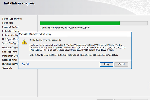 MS SQL 2012 설치 시 System Volume permission 오류