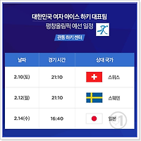 2018평창동계올림픽 대한민국 아이스하키 조별편성 및 예선일정(남, 여 모두)