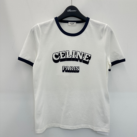 천안 명품샵 부오노 셀린느 여성 PARIS 70S 로고 반팔 티셔츠 (오프화이트네이비)