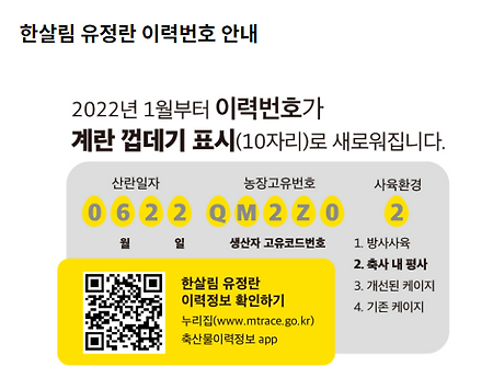 한살림 유정란 이력조회, 난각번호