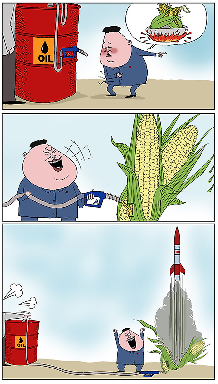 북한 미사일 사태에 대한 외국만평