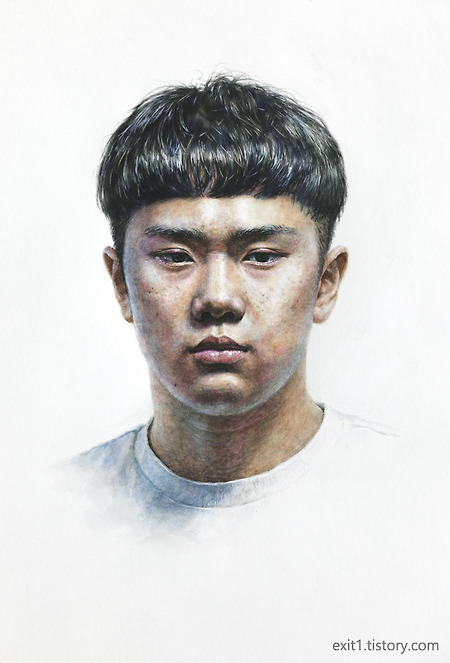 [인물·인체수채화] 남성 정면 두상(인상) 과정작3