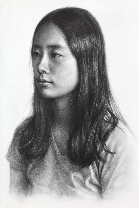 [인물·인체소묘 / 과정작] 긴 생머리 여성의 반 측면 초상