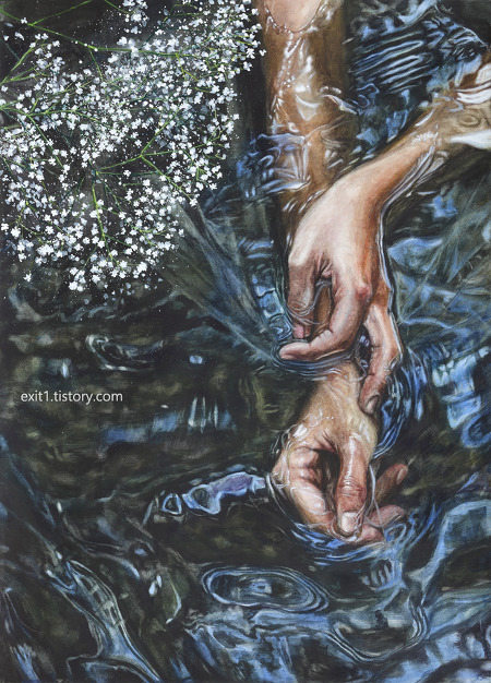 [인체수채화 / 수강생작] 물에 담그고 있는 손과 안개꽃