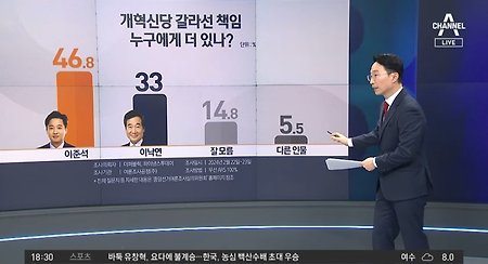 개혁신당 갈라진 책임 여론조사 이준석 46 대 이낙연 33