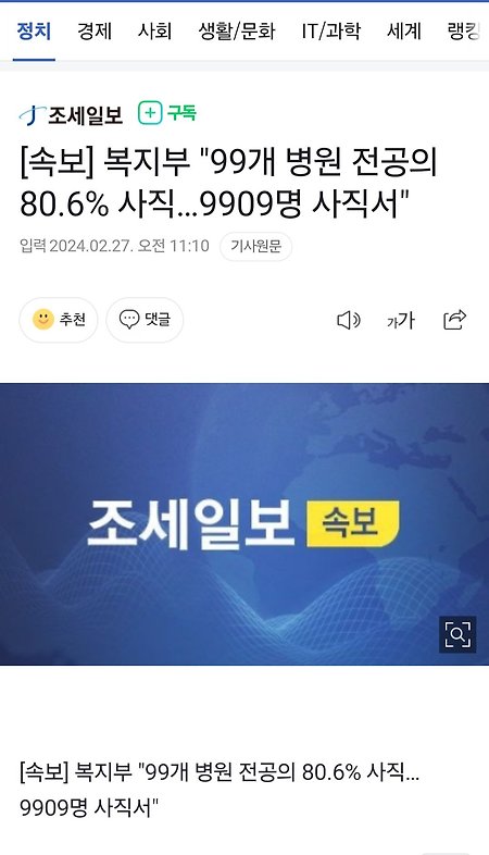 복지부 "전공의 80.6% 사직…9909명"